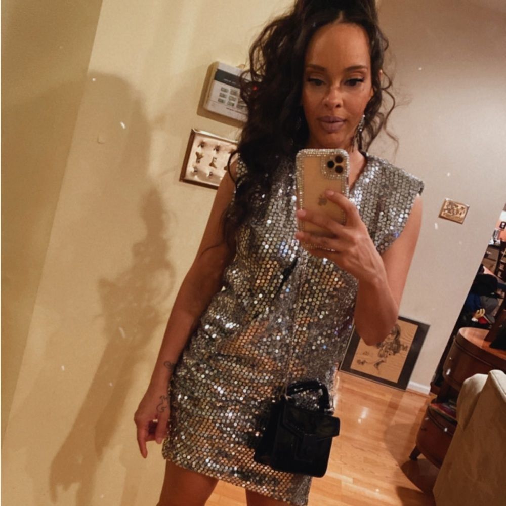 Zara Silver Sleeveless Sequin Dress Bloggers Favorite